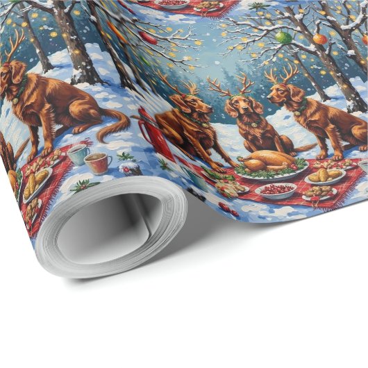 Irish Red Setter Weihnachtswald-Festtagsfeier Geschenkpapier (Rolleneckpunkt)