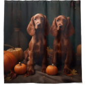 Irish Red Setter Welppy Autumn Delight Pumpkin Duschvorhang (Vorderseite)