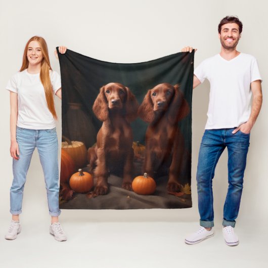 Irish Red Setter Welppy Autumn Delight Pumpkin Fleecedecke (Beispiel)