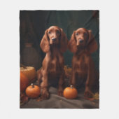 Irish Red Setter Welppy Autumn Delight Pumpkin Fleecedecke (Vorderseite)