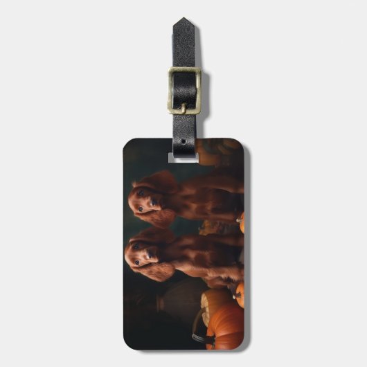 Irish Red Setter Welppy Autumn Delight Pumpkin Gepäckanhänger (Vorderseite vertikal)