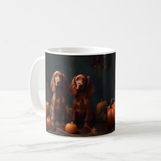 Irish Red Setter Welppy Autumn Delight Pumpkin Kaffeetasse (Vorderseite Links)