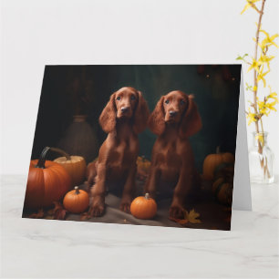 Irish Red Setter Welppy Autumn Delight Pumpkin Karte