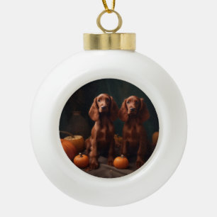 Irish Red Setter Welppy Autumn Delight Pumpkin Keramik Kugel-Ornament