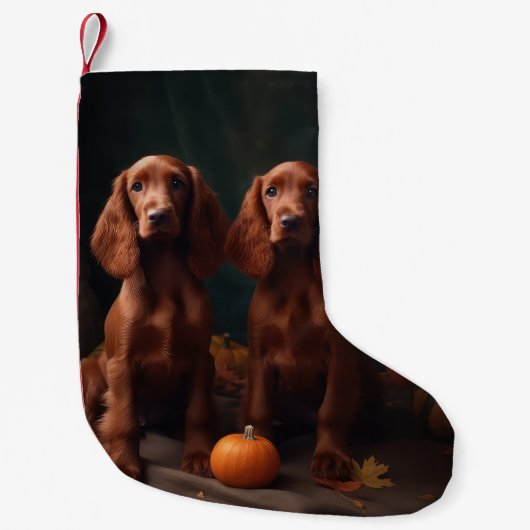 Irish Red Setter Welppy Autumn Delight Pumpkin Kleiner Weihnachtsstrumpf (Vorderseite)
