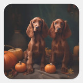 Irish Red Setter Welppy Autumn Delight Pumpkin Quadratischer Aufkleber (Vorderseite)