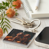 Irish Red Setter Welppy Autumn Delight Pumpkin Schlüsselanhänger (Vorderseite rechts)