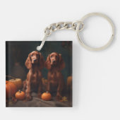 Irish Red Setter Welppy Autumn Delight Pumpkin Schlüsselanhänger (Rückseite)