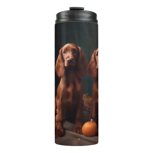 Irish Red Setter Welppy Autumn Delight Pumpkin Thermosbecher (Vorderseite)
