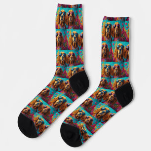 Irish Red Setter with Heart Rose Valentinstag Socken