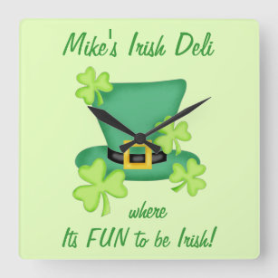 Irish Restaurant Deli Pub St. Patricks PromotionPr Quadratische Wanduhr