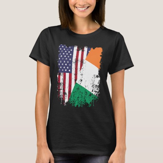Irish Roots Halb American Flag Ireland Flag T-Shirt (Vorderseite)
