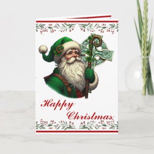 Irish Santa mit dem keltischen Kreuz Personalisier Karte