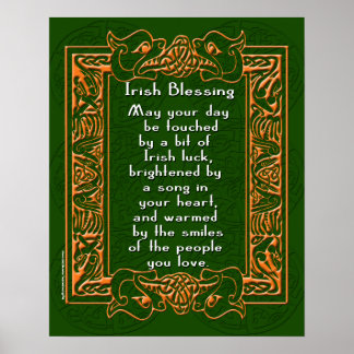 Irish Segen mit keltischem Schriftart und Hintergr Poster