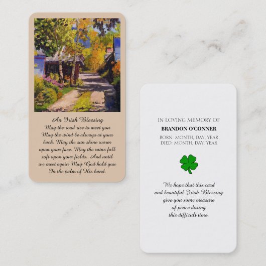 Irish Sessing Beileid Memorial Praetcard Visitenkarte (Vorne/Hinten)