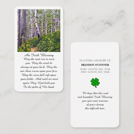 Irish Sessing Memorial Praetcard Visitenkarte (Vorne/Hinten)