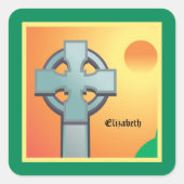 Irish Sessings Cross Personalisiert Quadratischer Aufkleber (Vorderseite)