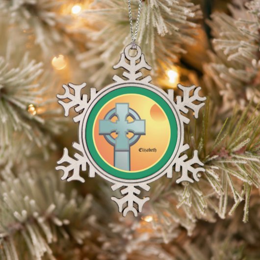 Irish Sessings Cross Personalisiert Schneeflocken Zinn-Ornament (Baum)