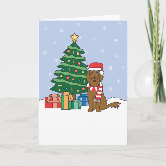 Irish Setter and Christmas Tree Feiertagskarte (Vorderseite)