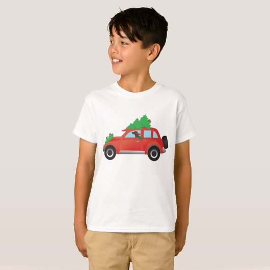 Irish Setter Auto mit Weihnachtsbaum T-Shirt (Vorne ganz)