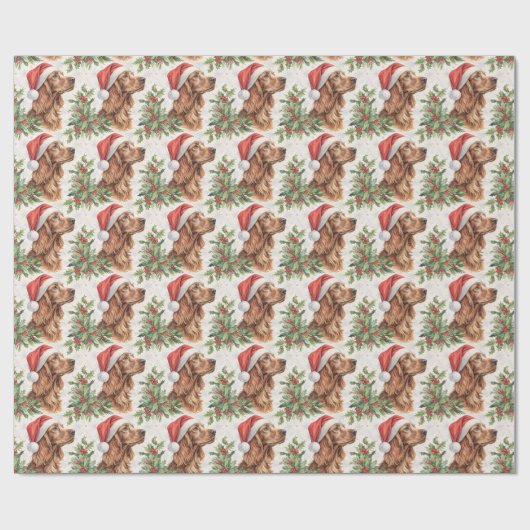 Irish Setter Christmas Holly Watercolor Geschenkpapier (Flach)