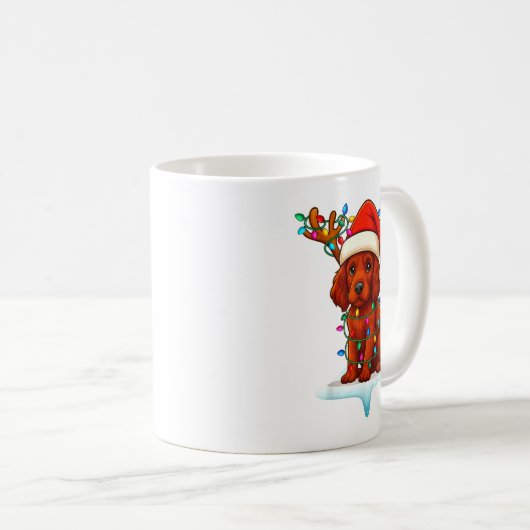 Irish Setter Christmas Santa Hat Reindeer Lights P Kaffeetasse (VorderseiteRechts)