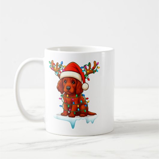 Irish Setter Christmas Santa Hat Reindeer Lights P Kaffeetasse (Links)