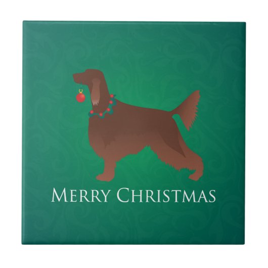 Irish Setter Dog Frohe Weihnachtsgestaltung Fliese (Vorderseite)