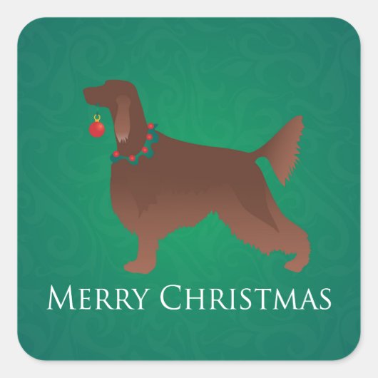 Irish Setter Dog Frohe Weihnachtsgestaltung Quadratischer Aufkleber (Vorderseite)