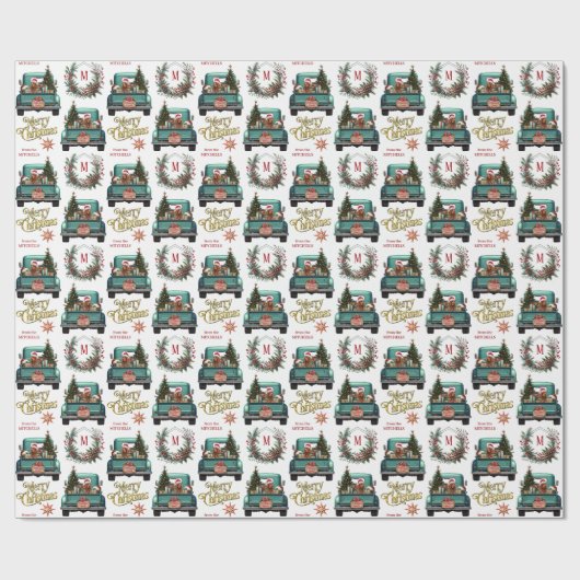 Irish Setter Dog Retro Truck Monogramm Weihnachten Geschenkpapier (Flach)