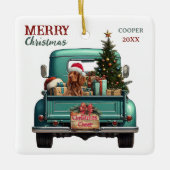 Irish Setter Dog Retro Truck Weihnachten Keramikornament (Vorderseite)