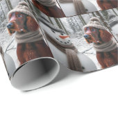 Irish Setter Dog Staring bei einem Snowman Geschenkpapier (Rolleneckpunkt)