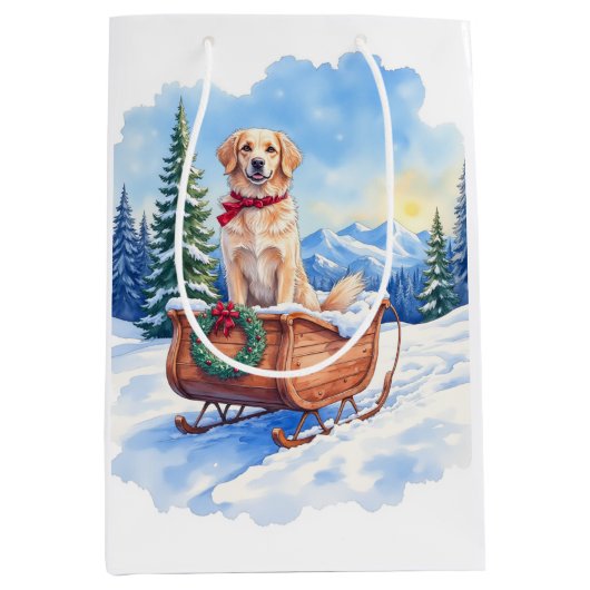 Irish Setter Enjoying Christmas Sleigh Ride Winter Mittlere Geschenktüte (Vorderseite)