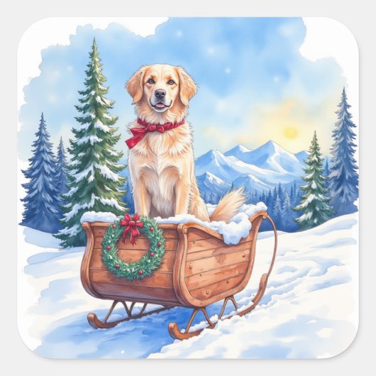 Irish Setter Enjoying Christmas Sleigh Ride Winter Quadratischer Aufkleber (Vorderseite)