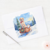 Irish Setter Enjoying Christmas Sleigh Ride Winter Quadratischer Aufkleber (Umschlag)