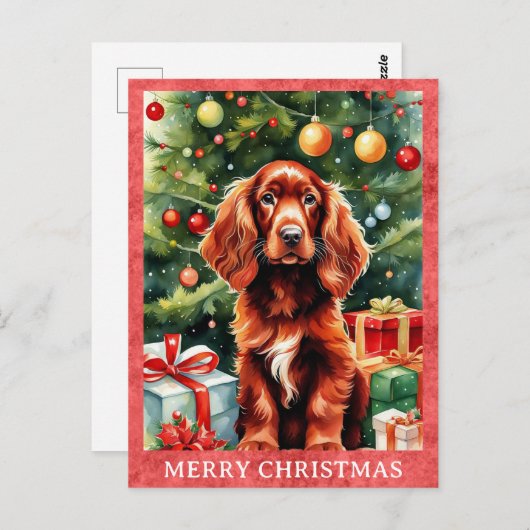 Irish Setter Frohe Weihnachten Niedlicher Welpenhu Postkarte (Vorne/Hinten)