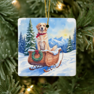 Irish Setter genießt Weihnachts-Schlittenfahrt im Keramikornament