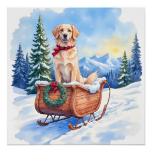 Irish Setter genießt Weihnachts-Schlittenfahrt im  Poster