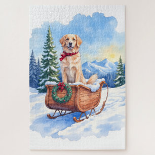 Irish Setter genießt Weihnachts-Schlittenfahrt im Puzzle