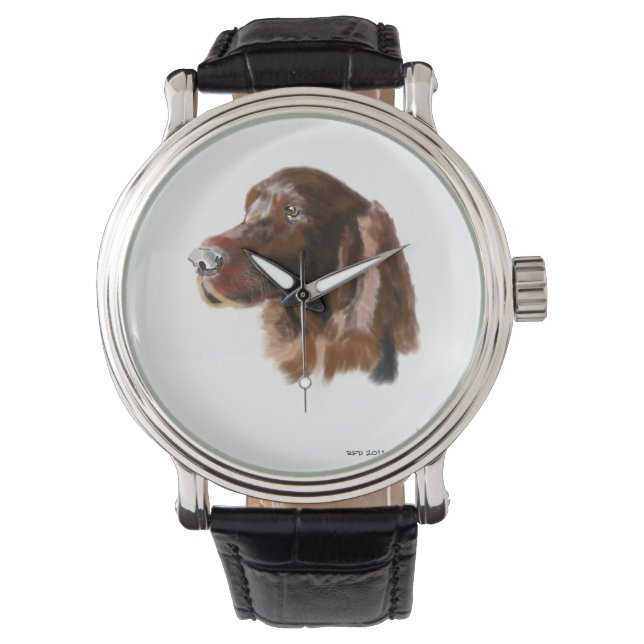 Irish Setter Hand gezogen Armbanduhr (Vorderseite)