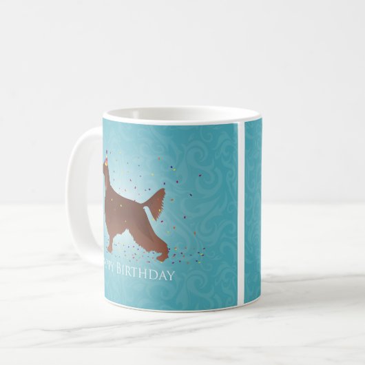 Irish Setter Happy Birthday Design Kaffeetasse (Vorderseite Links)