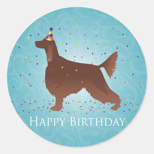 Irish Setter Happy Birthday Design Runder Aufkleber (Vorderseite)