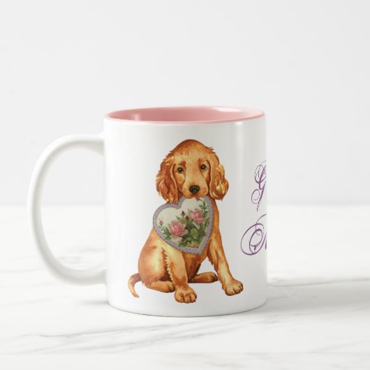 Irish Setter Heart Mama Zweifarbige Tasse (Links)