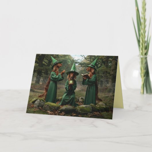 Irish Setter Hexe Halloween Karte (Vorderseite)