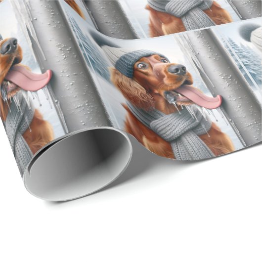 Irish Setter Hund leckt einen gefrorenen Pole Geschenkpapier (Rolleneckpunkt)