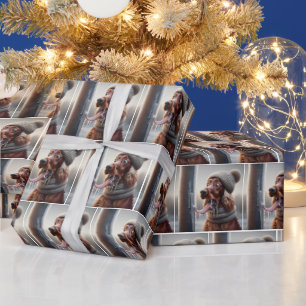 Irish Setter Hund leckt einen gefrorenen Pole Geschenkpapier