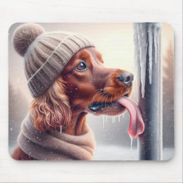 Irish Setter Hund leckt einen gefrorenen Pole Mousepad