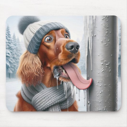 Irish Setter Hund leckt einen gefrorenen Pole Mousepad (Vorne)