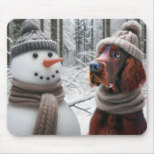 Irish Setter Hund mit einem Schneemann Mousepad (Vorne)