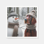 Irish Setter Hund mit einem Schneemann Serviette (Vorderseite)